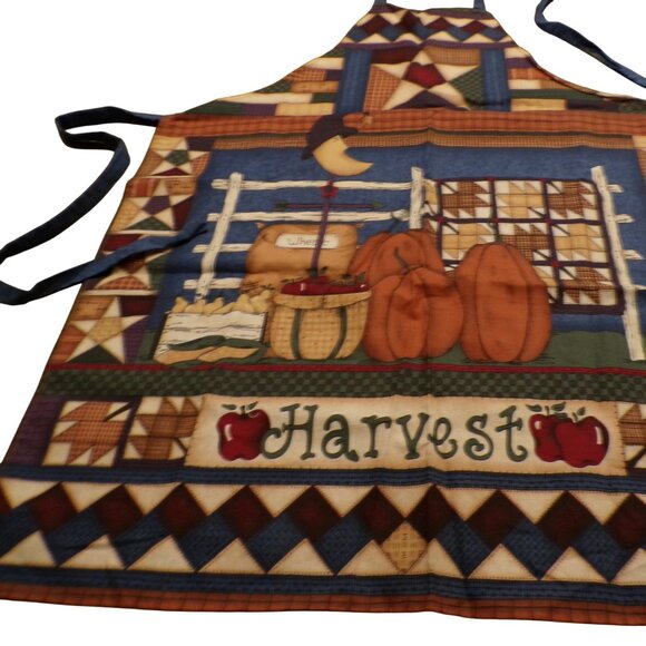 Vtg Harvest-Themed Apron Pumpkins Apples Moon Star Grannycore Familycore Cabin - Picture 8 of 8